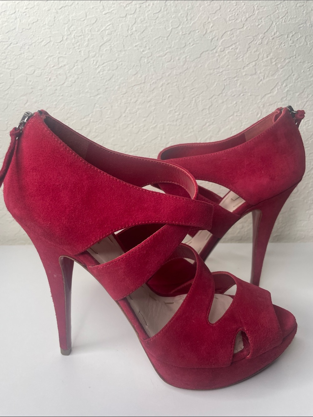 Authentic Miu Miu Red Suede Strappy High Heel Sandals size 38